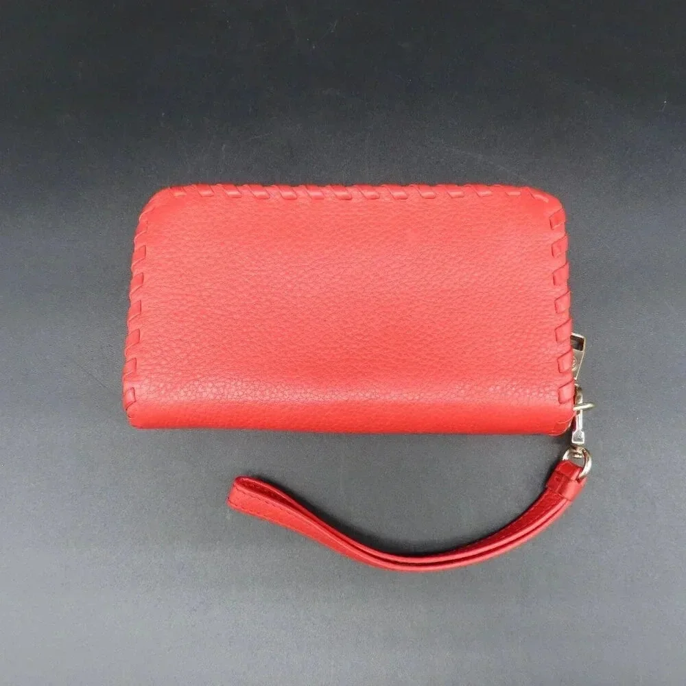 Tory Burch Marion Red Pebbled Leather Wristlet Wallet
